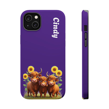 Personalized Purple Highland Cow Phone Case - Custom Name Farm Animal Gift | Cute Purple iPhone Cases for Women & Girls