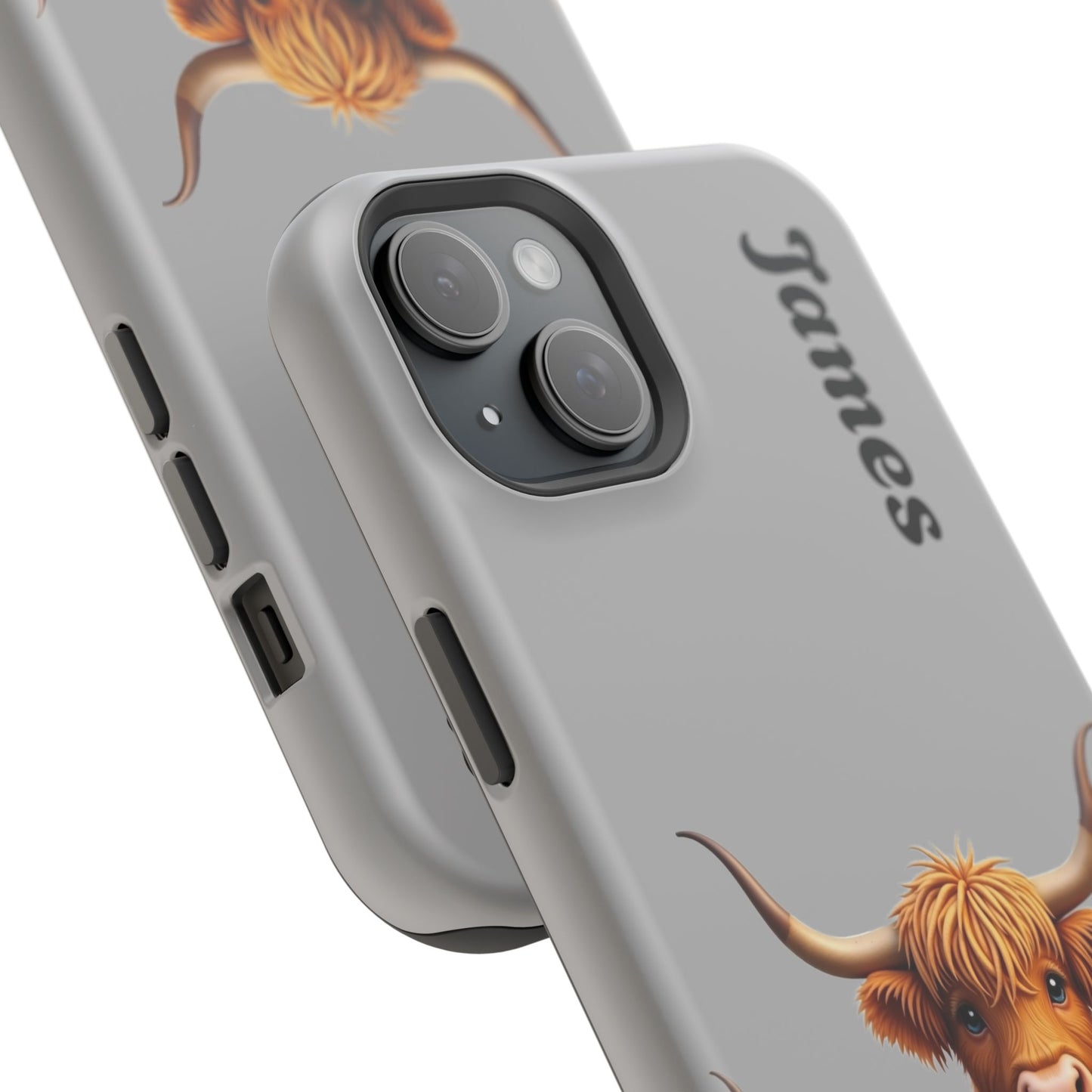Personalized Gray Highland Cow Phone Case - Custom Name Farm Animal Gift | Cute Gray iPhone Cases for Women & Girls