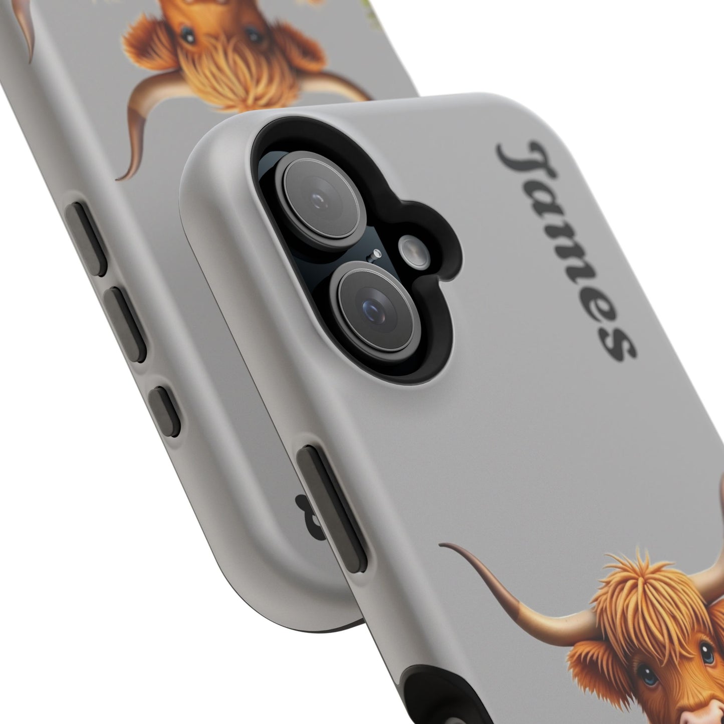 Personalized Gray Highland Cow Phone Case - Custom Name Farm Animal Gift | Cute Gray iPhone Cases for Women & Girls
