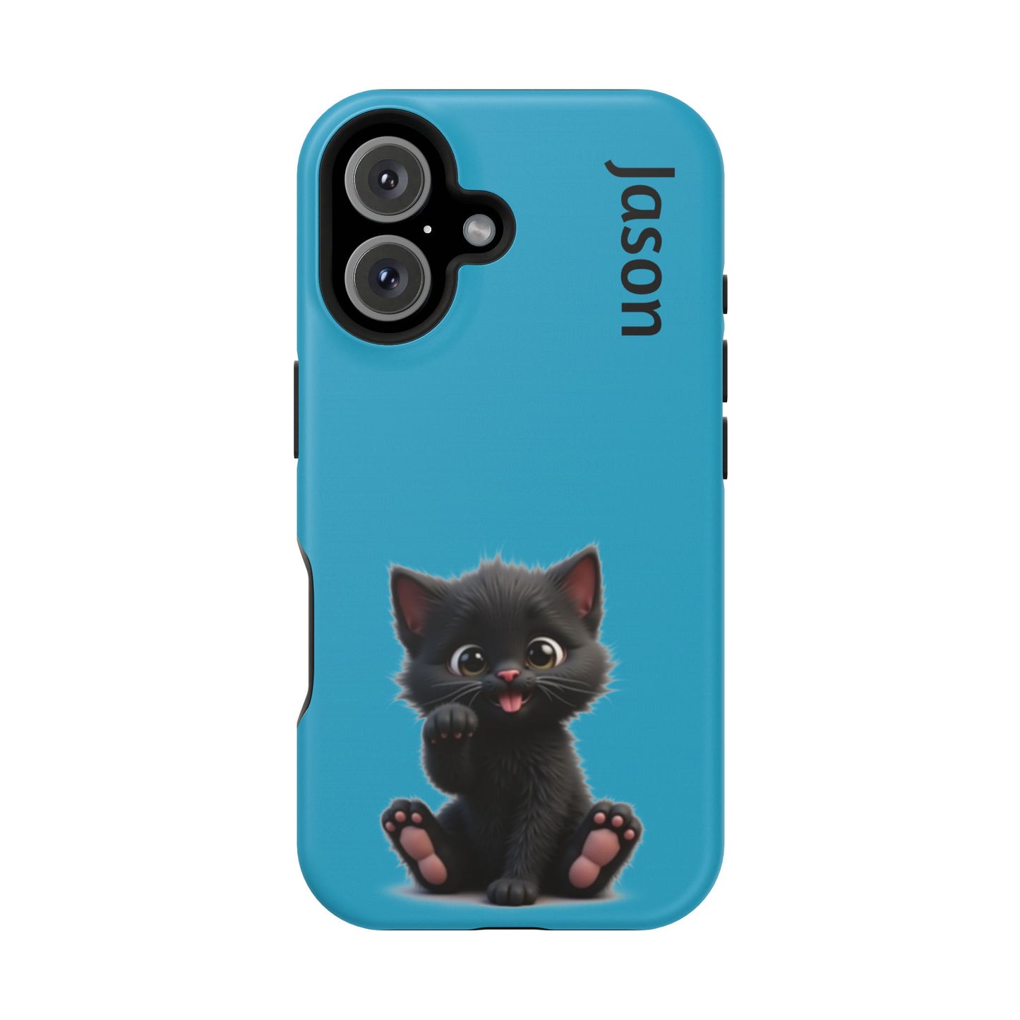 Personalized Black Kitten Phone Case - Custom Name Cat Lover Gift | Cute Teal Blue iPhone Cases for Women & Girls
