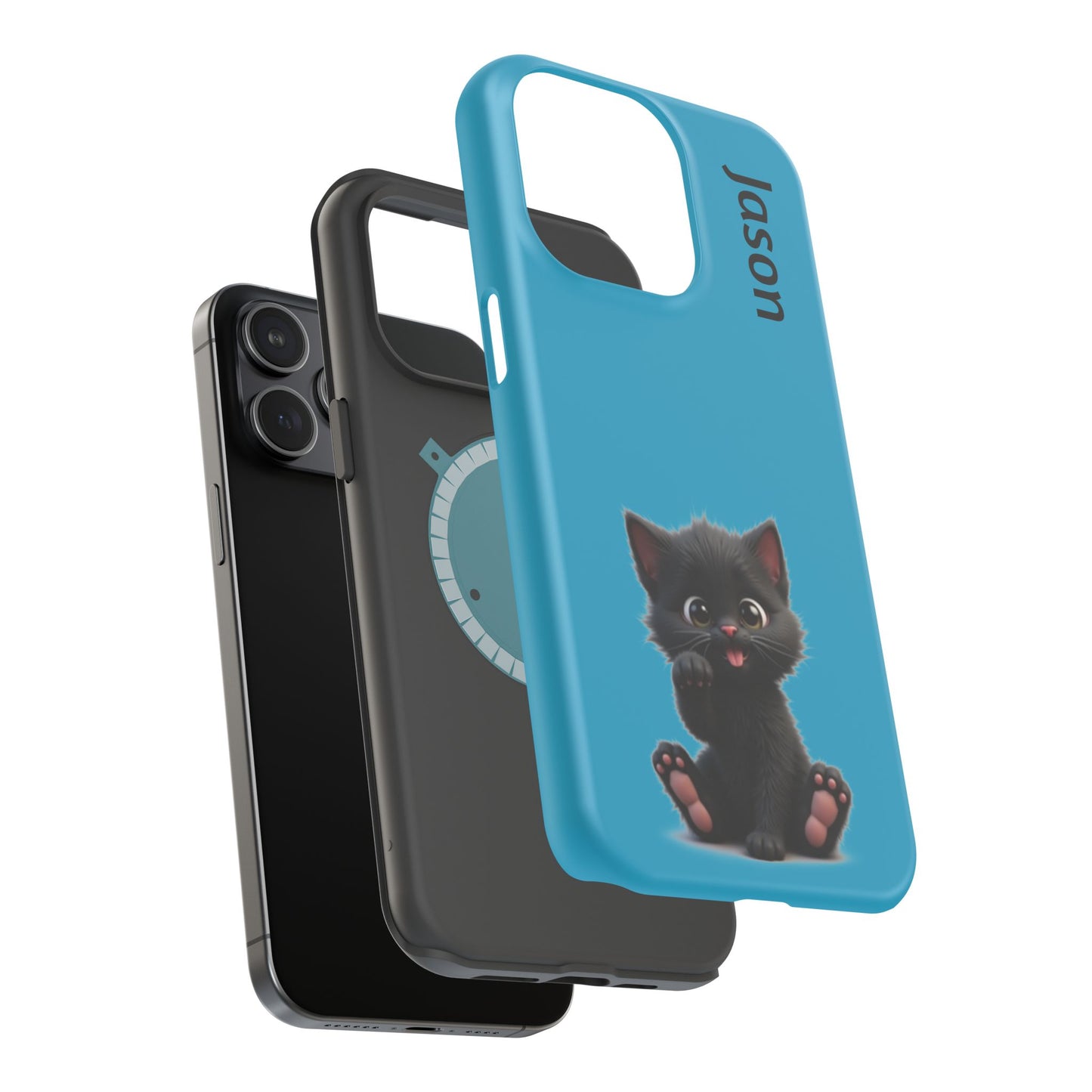 Personalized Black Kitten Phone Case - Custom Name Cat Lover Gift | Cute Teal Blue iPhone Cases for Women & Girls