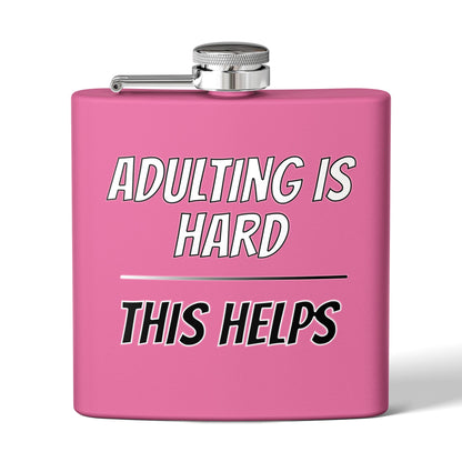 "Adulting Is Hard – This Helps" Flask – Funny Stainless Steel Hip Flask