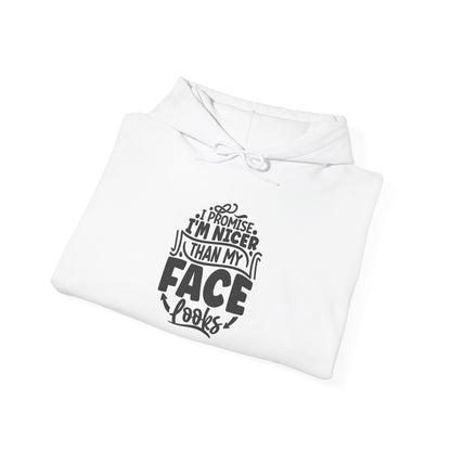 Funny 'I'm Nicer Than My Face Looks' Hoodie – Sarcastic & Stylish