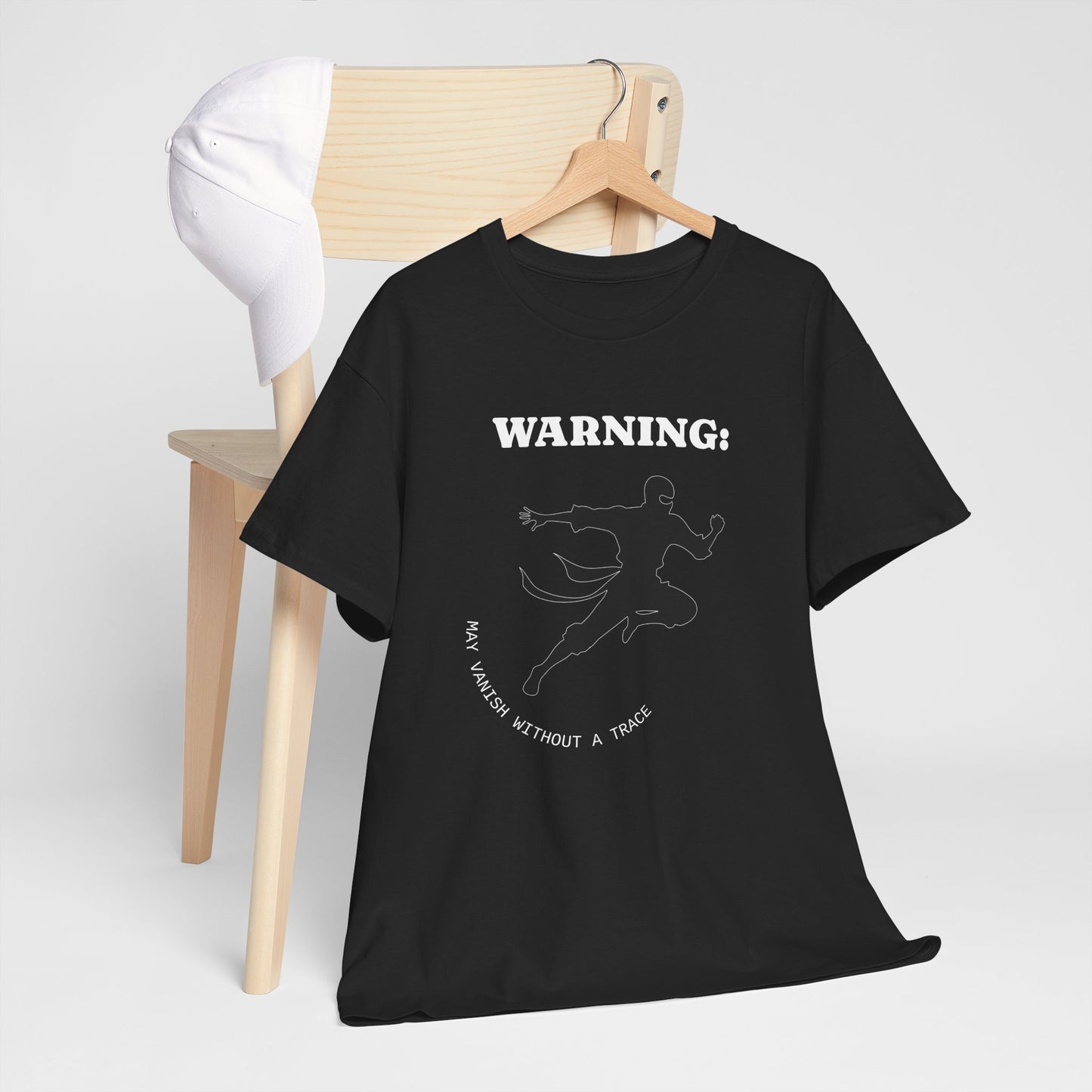 Funny Ninja T-Shirt – “Warning: May Vanish Without a Trace” – Stealth Humor Tee for Martial Arts Fans