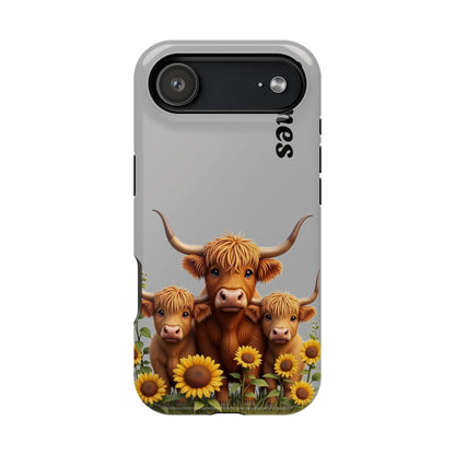 Personalized Gray Highland Cow Phone Case - Custom Name Farm Animal Gift | Cute Gray iPhone Cases for Women & Girls
