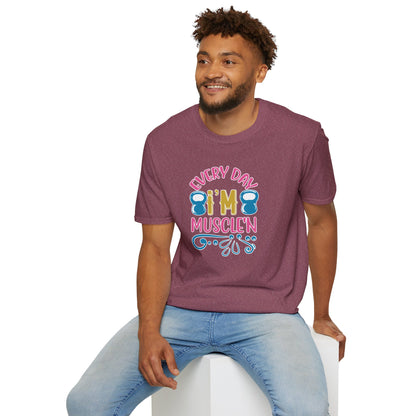 Funny Workout Shirt - “Every Day I’m Muscle’n” Gym Tee, Gift for Fitness Lovers, Motivational Exercise Clothing
