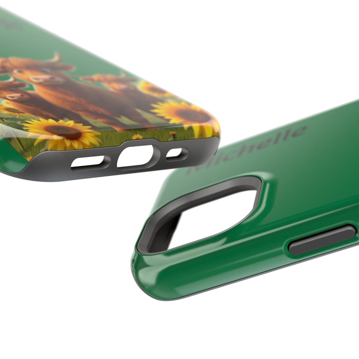 Personalized Highland Cow Phone Case - Custom Name Farm Animal Gift | Cute Green iPhone Cases for Women & Girls