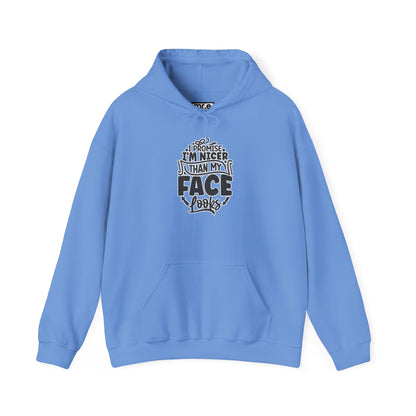 Funny 'I'm Nicer Than My Face Looks' Hoodie – Sarcastic & Stylish