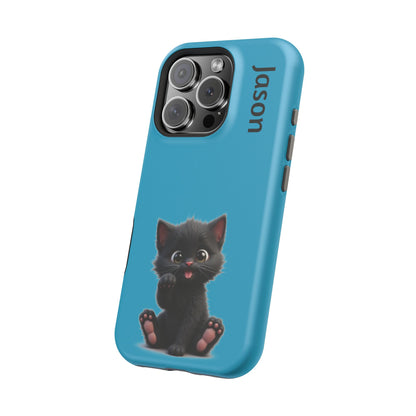 Personalized Black Kitten Phone Case - Custom Name Cat Lover Gift | Cute Teal Blue iPhone Cases for Women & Girls