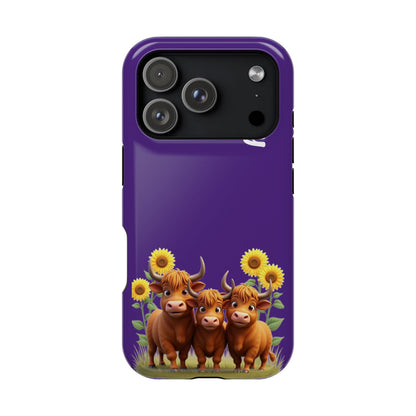 Personalized Purple Highland Cow Phone Case - Custom Name Farm Animal Gift | Cute Purple iPhone Cases for Women & Girls