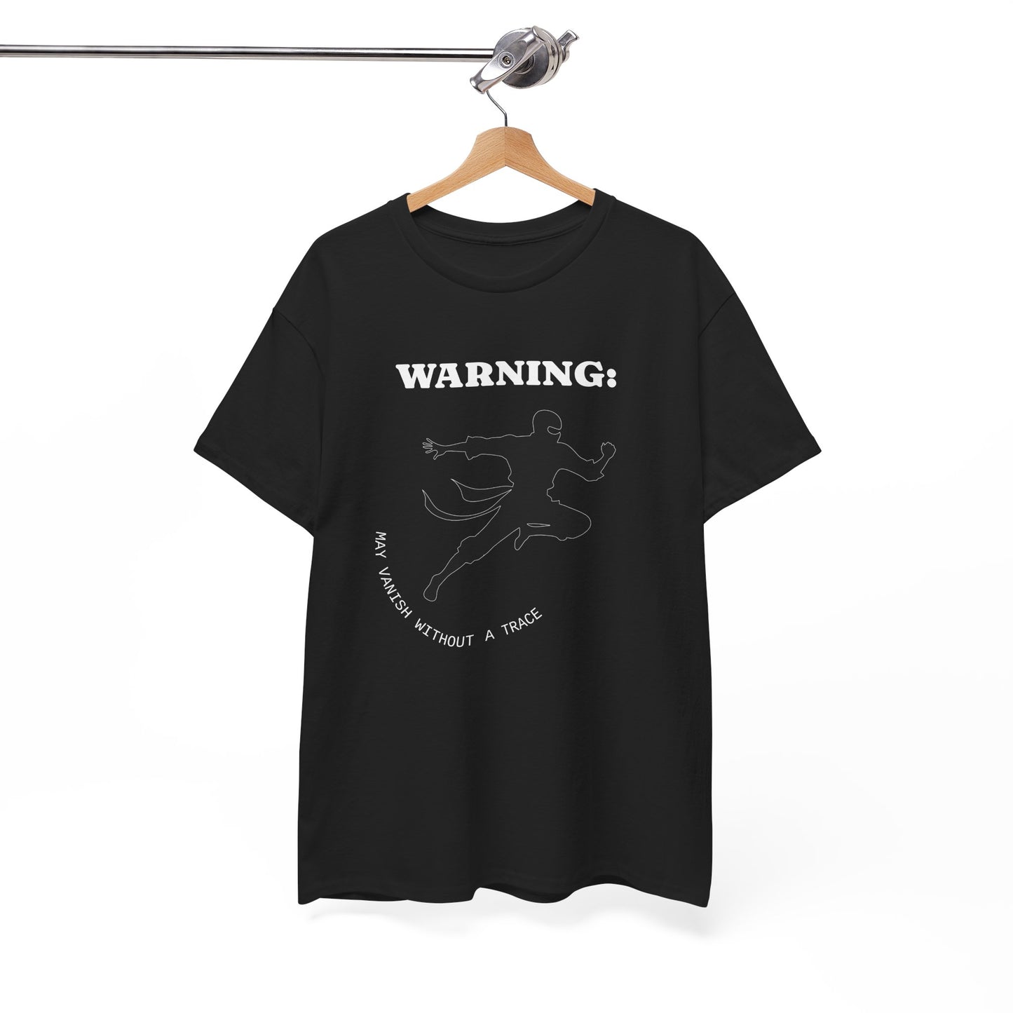 Funny Ninja T-Shirt – “Warning: May Vanish Without a Trace” – Stealth Humor Tee for Martial Arts Fans