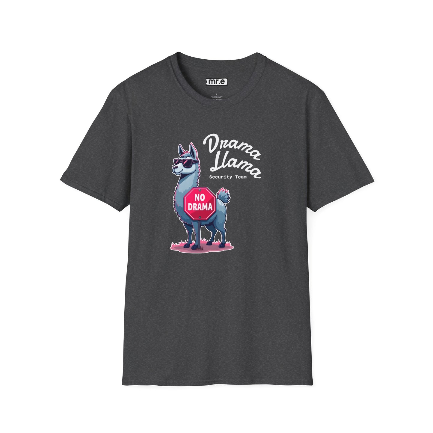 Funny Drama Llama Security Team T-Shirt – Sarcastic Llama with Sunglasses & “No Drama” Stop Sign, Ironic Humor Gift for Chill People