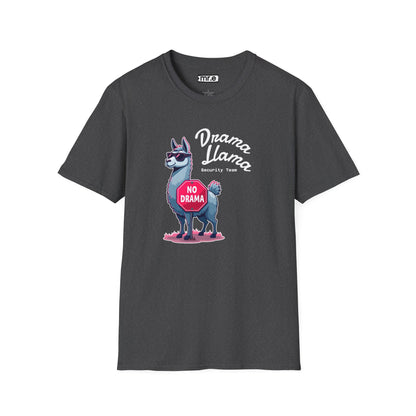 Funny Drama Llama Security Team T-Shirt – Sarcastic Llama with Sunglasses & “No Drama” Stop Sign, Ironic Humor Gift for Chill People