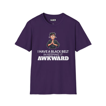 Funny Black Belt in Keeping It Awkward T-Shirt – Sarcastic Karate Kid Cartoon Tee, Ironic Humor Gift for Socially Clumsy & Relatable Souls