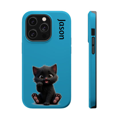 Personalized Black Kitten Phone Case - Custom Name Cat Lover Gift | Cute Teal Blue iPhone Cases for Women & Girls