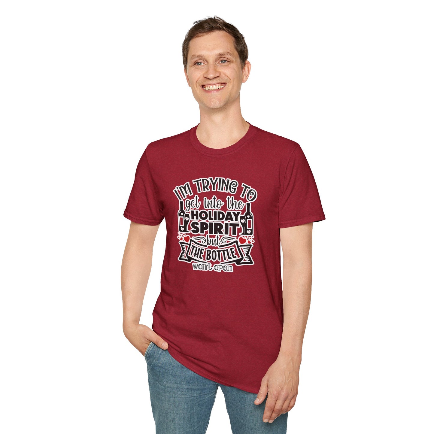 Funny Holiday Spirit Wine T-Shirt - Unisex Cotton Tee for Christmas