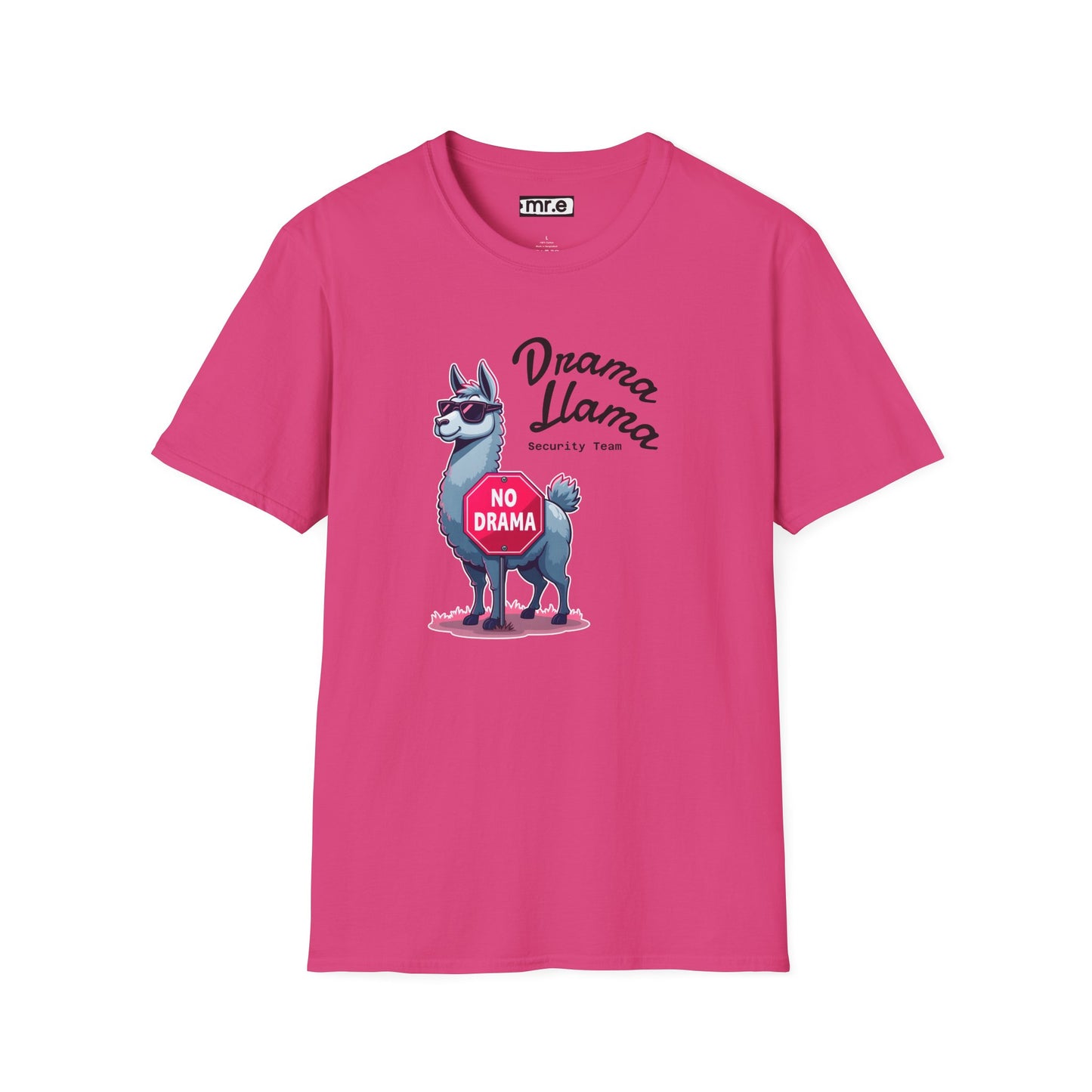 Funny Drama Llama Security Team T-Shirt – Sarcastic Llama with Sunglasses & “No Drama” Stop Sign, Ironic Humor Gift for Chill People