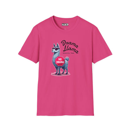 Funny Drama Llama Security Team T-Shirt – Sarcastic Llama with Sunglasses & “No Drama” Stop Sign, Ironic Humor Gift for Chill People