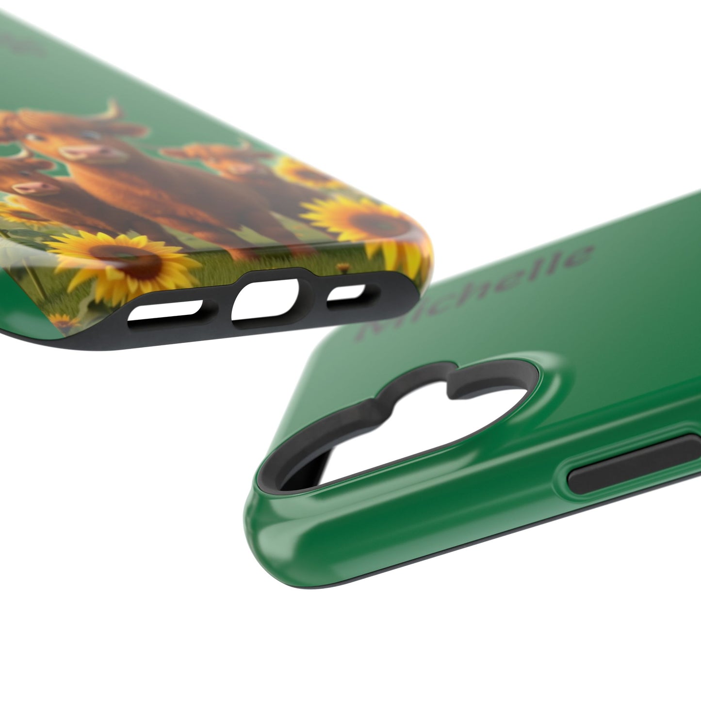Personalized Highland Cow Phone Case - Custom Name Farm Animal Gift | Cute Green iPhone Cases for Women & Girls