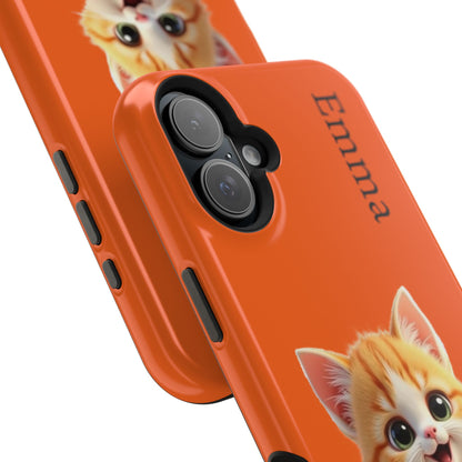 Personalized Orange Tabby Cat Phone Case - Custom Name Gift for Cat Lovers | Kawaii Kitten Cases for Girls & Women