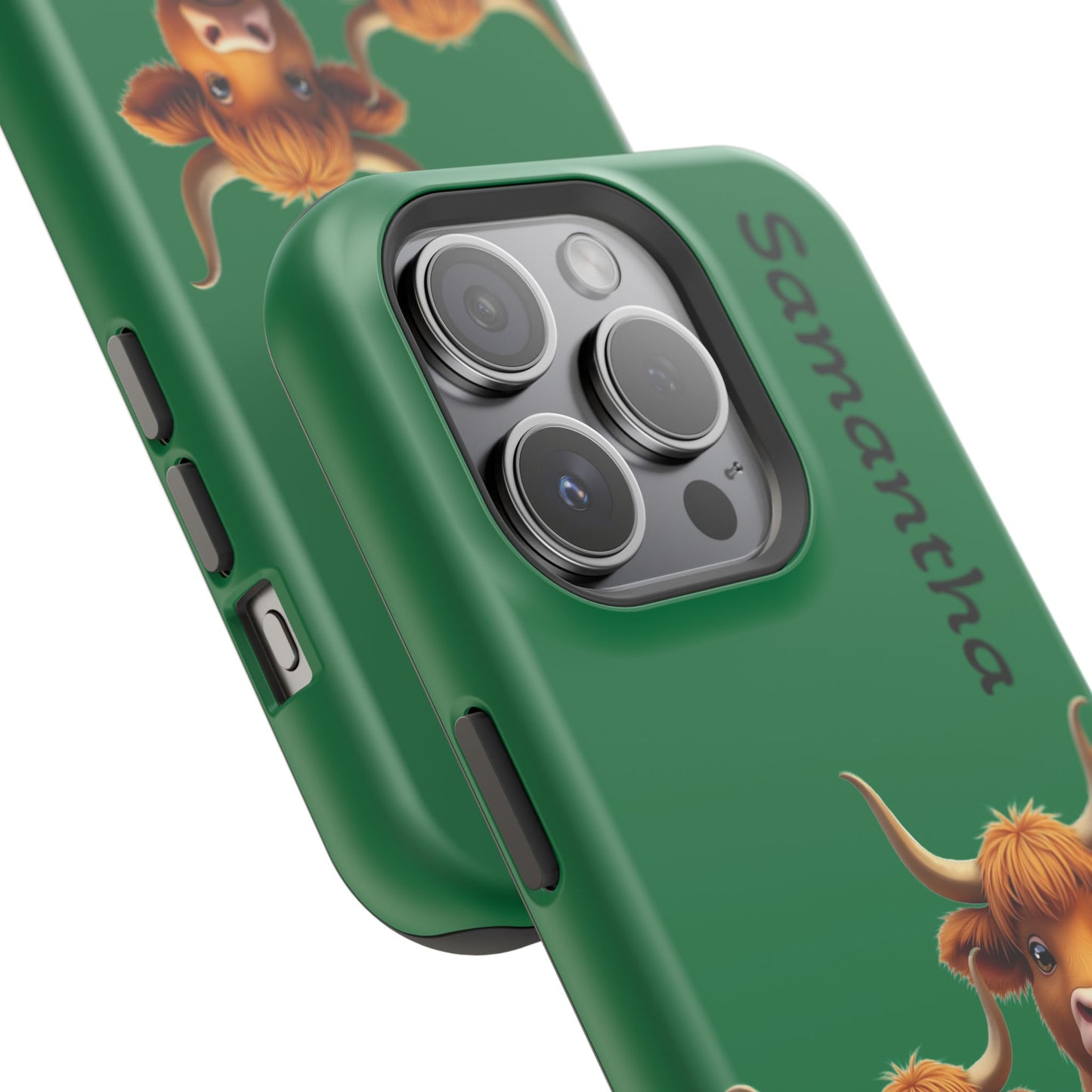 Personalized Highland Cow Phone Case - Custom Name Farm Animal Gift | Cute Green iPhone Cases for Women & Girls