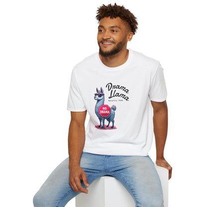 Funny Drama Llama Security Team T-Shirt – Sarcastic Llama with Sunglasses & “No Drama” Stop Sign, Ironic Humor Gift for Chill People
