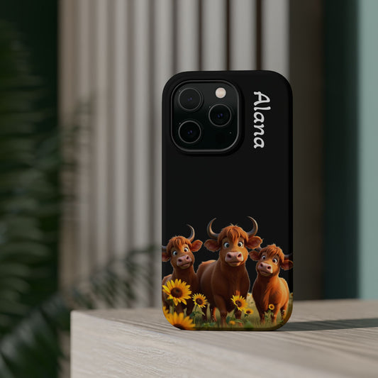 Personalized Highland Cow Phone Case - Custom Name Farm Animal Gift | Cute Black iPhone Cases for Women & Girls