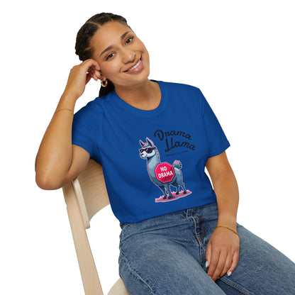 Funny Drama Llama Security Team T-Shirt – Sarcastic Llama with Sunglasses & “No Drama” Stop Sign, Ironic Humor Gift for Chill People