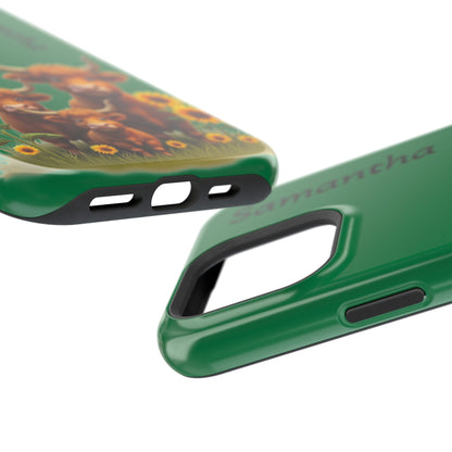 Personalized Highland Cow Phone Case - Custom Name Farm Animal Gift | Cute Green iPhone Cases for Women & Girls