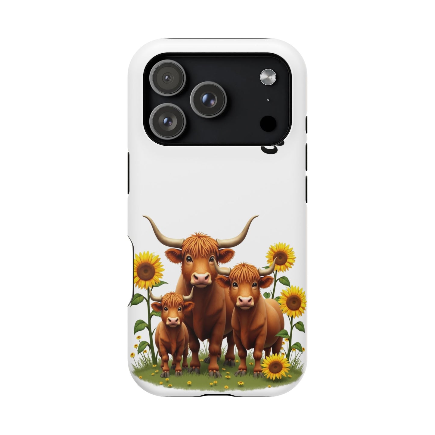 Personalized White Highland Cow Phone Case - Custom Name Farm Animal Gift | Cute Sunflower Cases for Women & Girls
