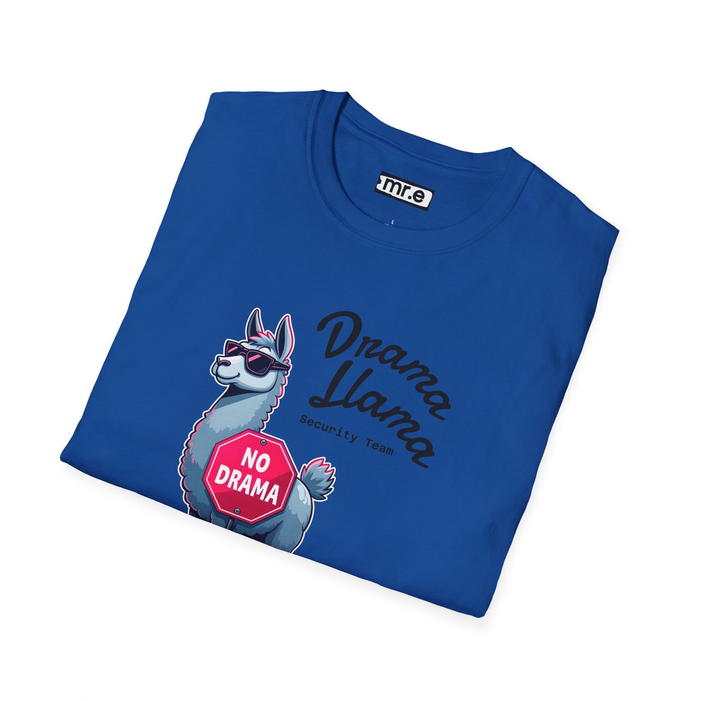 Funny Drama Llama Security Team T-Shirt – Sarcastic Llama with Sunglasses & “No Drama” Stop Sign, Ironic Humor Gift for Chill People