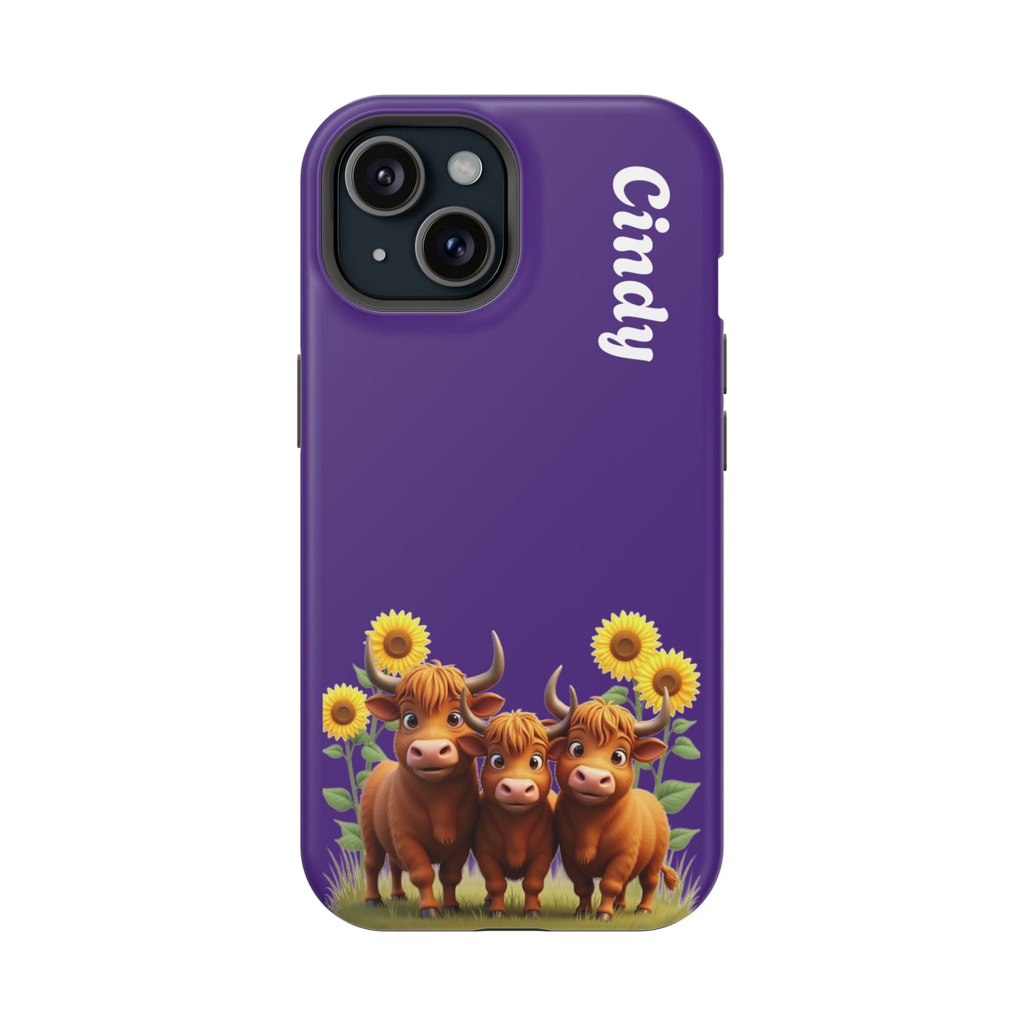Personalized Purple Highland Cow Phone Case - Custom Name Farm Animal Gift | Cute Purple iPhone Cases for Women & Girls