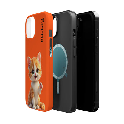Personalized Orange Tabby Cat Phone Case - Custom Name Gift for Cat Lovers | Kawaii Kitten Cases for Girls & Women