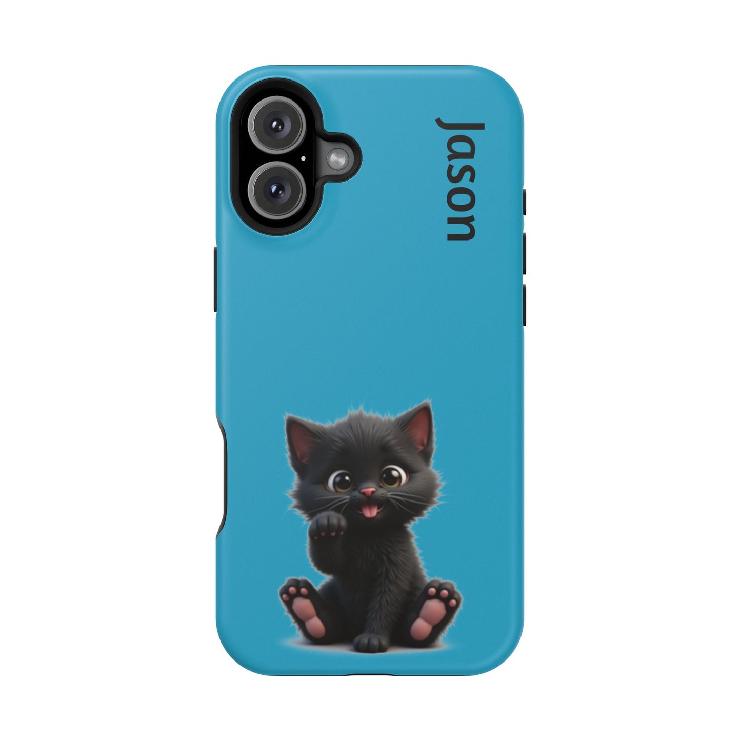 Personalized Black Kitten Phone Case - Custom Name Cat Lover Gift | Cute Teal Blue iPhone Cases for Women & Girls