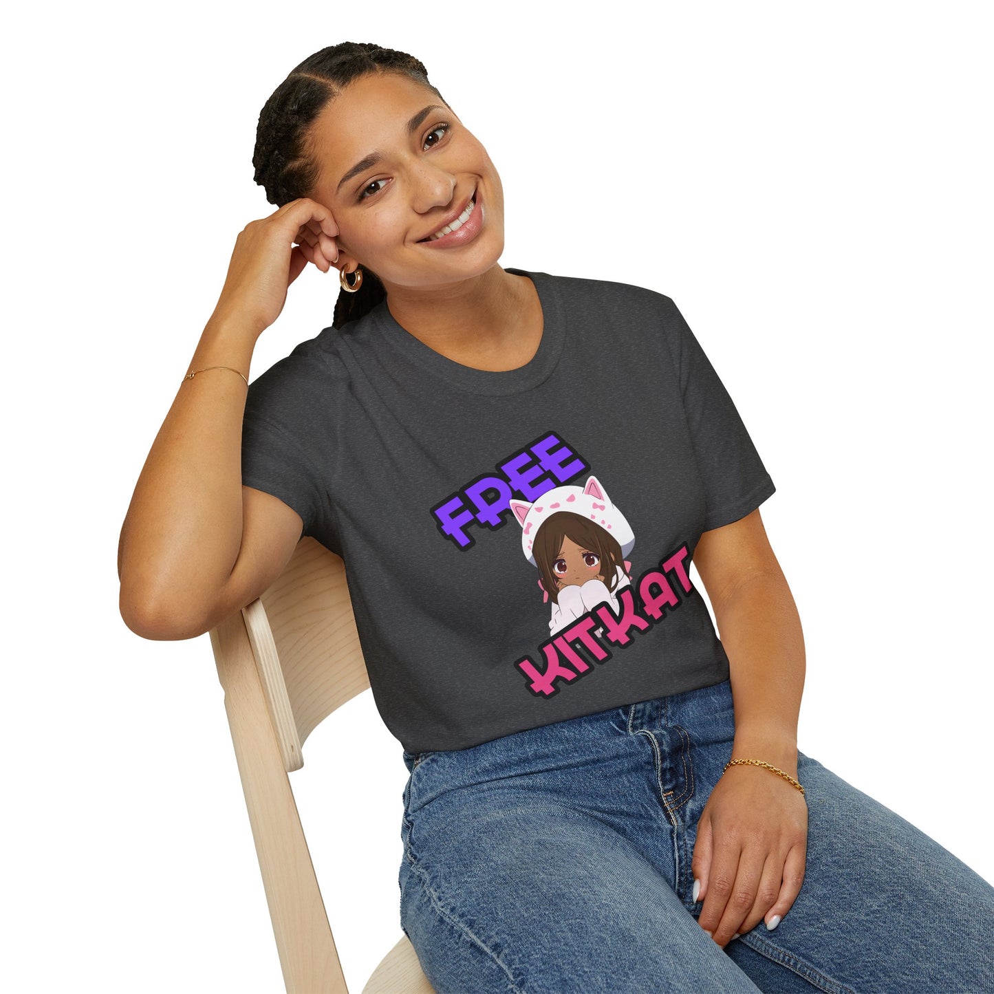 "Free KitKat" Anime Girl T-Shirt – Cute Kawaii Cat Hoodie Design
