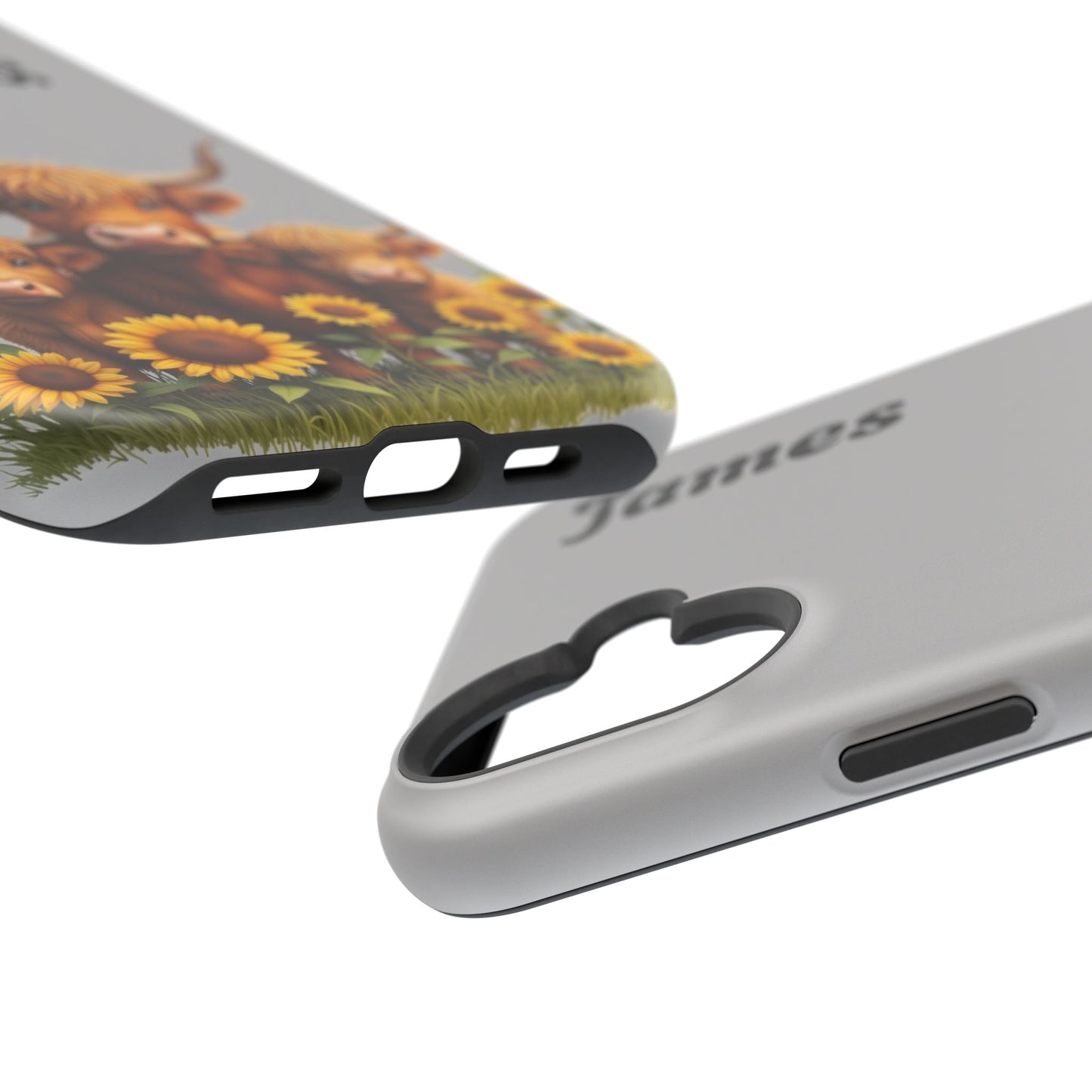 Personalized Gray Highland Cow Phone Case - Custom Name Farm Animal Gift | Cute Gray iPhone Cases for Women & Girls