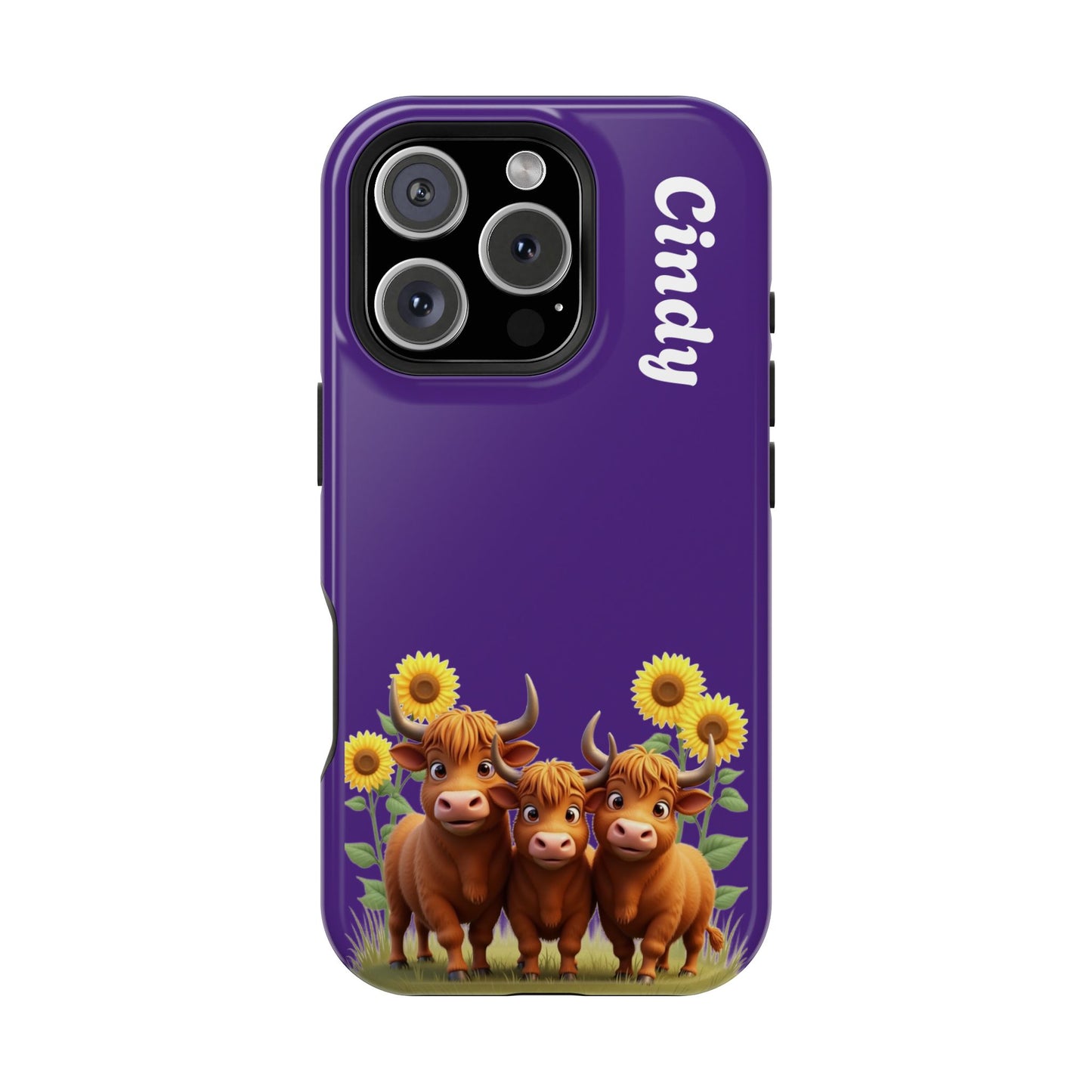 Personalized Purple Highland Cow Phone Case - Custom Name Farm Animal Gift | Cute Purple iPhone Cases for Women & Girls