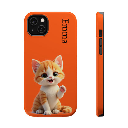 Personalized Orange Tabby Cat Phone Case - Custom Name Gift for Cat Lovers | Kawaii Kitten Cases for Girls & Women