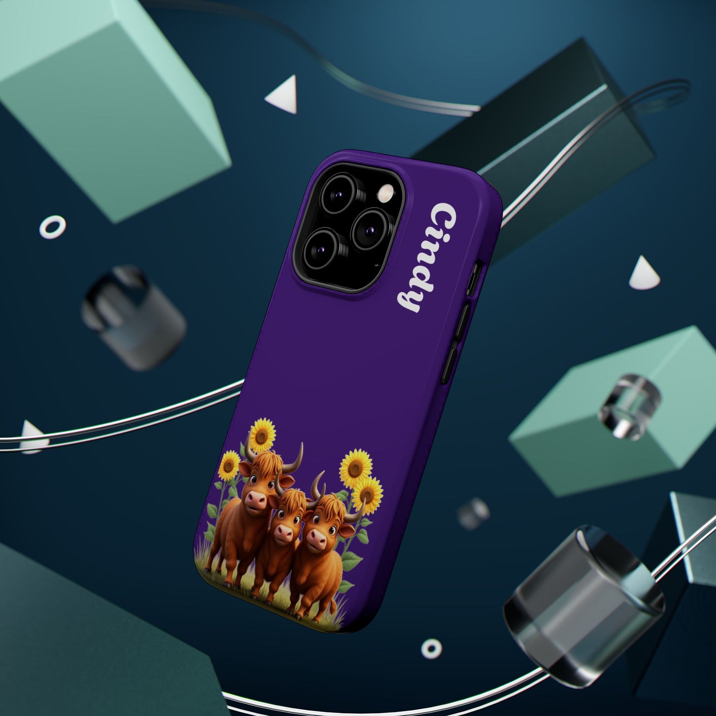 Personalized Purple Highland Cow Phone Case - Custom Name Farm Animal Gift | Cute Purple iPhone Cases for Women & Girls