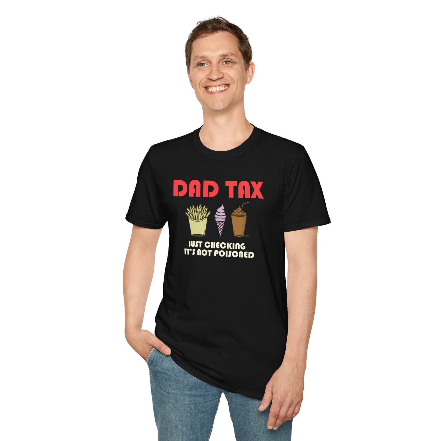 Funny Dad T-Shirt – "Dad Tax: Just Checking It’s Not Poisoned" – Gift for Fathers, Dads, and Food Snatchers