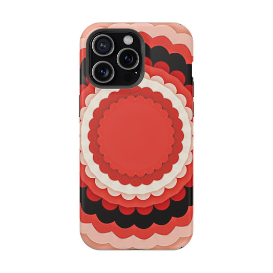Red Floral iPhone Case - Bold Scalloped Design, Aesthetic Gift Idea