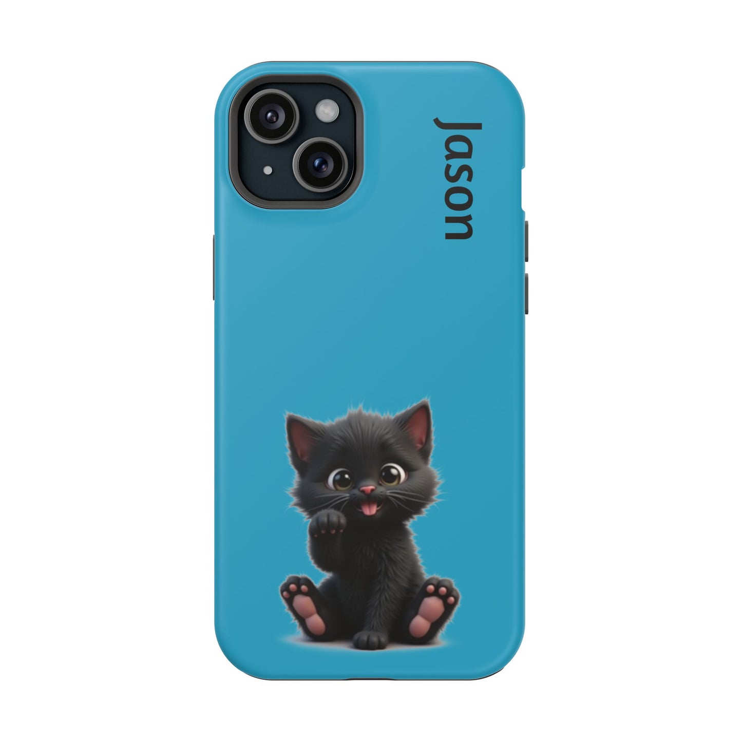Personalized Black Kitten Phone Case - Custom Name Cat Lover Gift | Cute Teal Blue iPhone Cases for Women & Girls