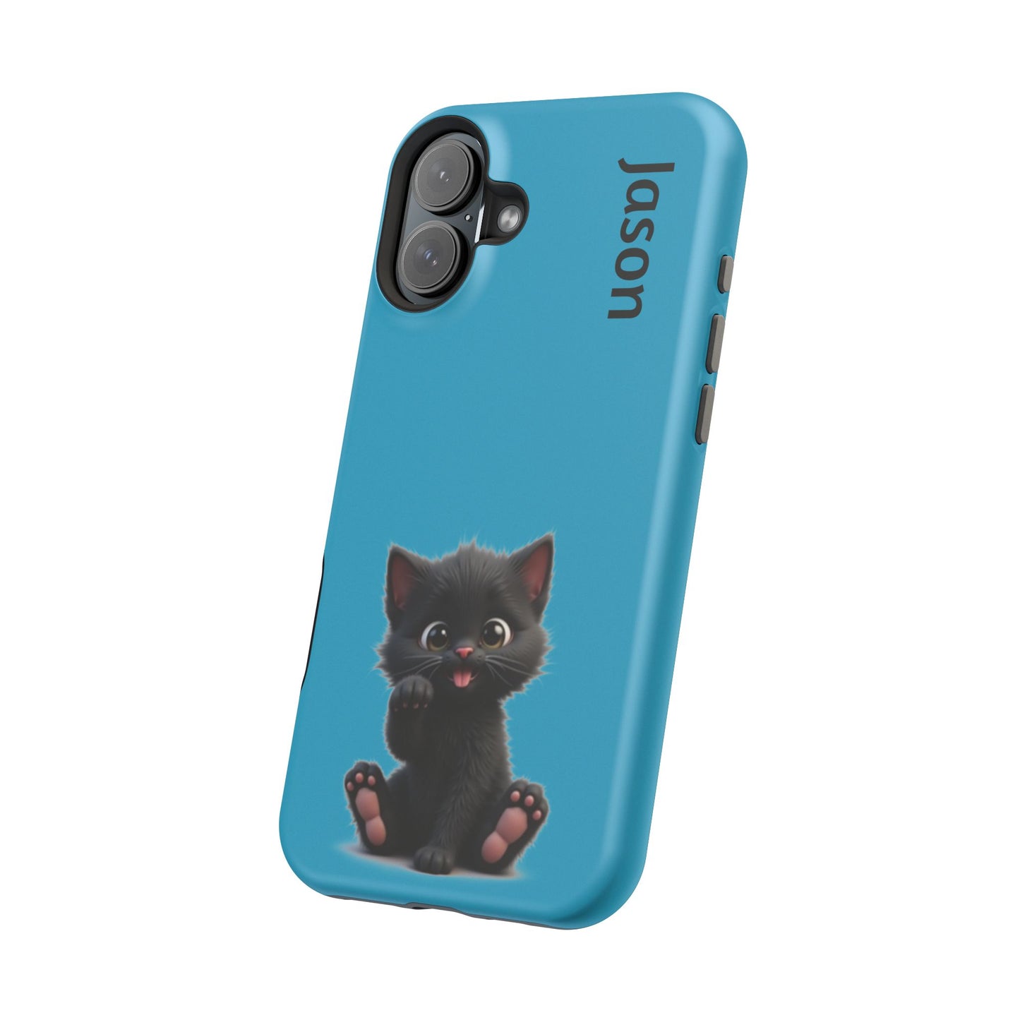 Personalized Black Kitten Phone Case - Custom Name Cat Lover Gift | Cute Teal Blue iPhone Cases for Women & Girls