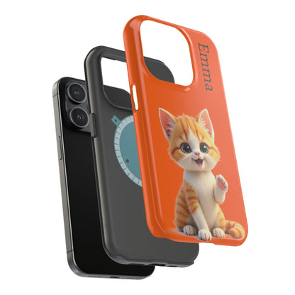 Personalized Orange Tabby Cat Phone Case - Custom Name Gift for Cat Lovers | Kawaii Kitten Cases for Girls & Women