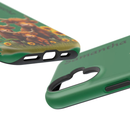Personalized Highland Cow Phone Case - Custom Name Farm Animal Gift | Cute Green iPhone Cases for Women & Girls
