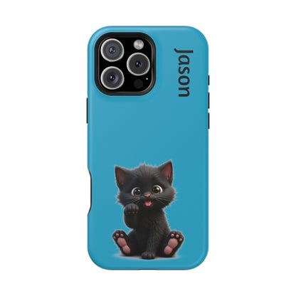 Personalized Black Kitten Phone Case - Custom Name Cat Lover Gift | Cute Teal Blue iPhone Cases for Women & Girls