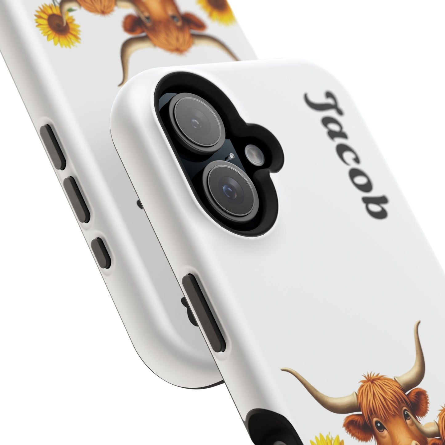 Personalized White Highland Cow Phone Case - Custom Name Farm Animal Gift | Cute Sunflower Cases for Women & Girls
