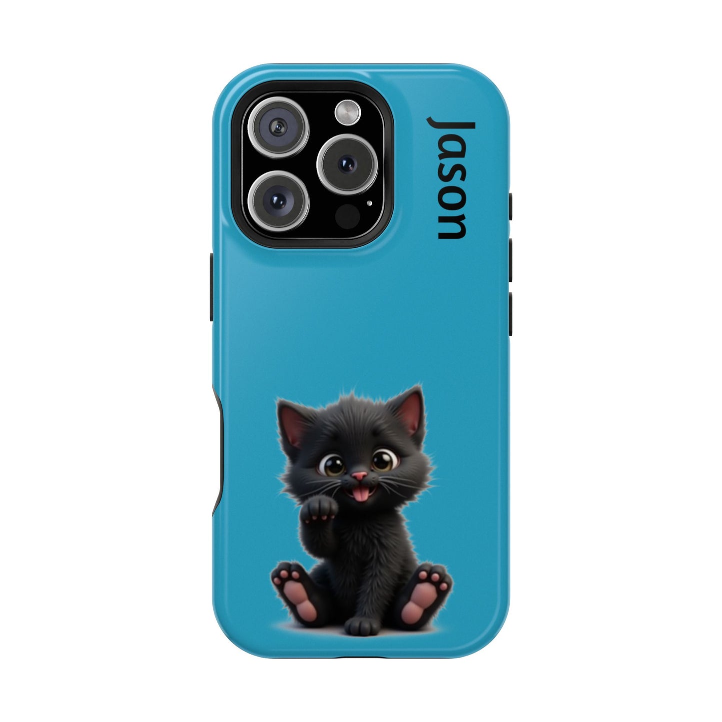Personalized Black Kitten Phone Case - Custom Name Cat Lover Gift | Cute Teal Blue iPhone Cases for Women & Girls