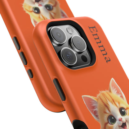 Personalized Orange Tabby Cat Phone Case - Custom Name Gift for Cat Lovers | Kawaii Kitten Cases for Girls & Women