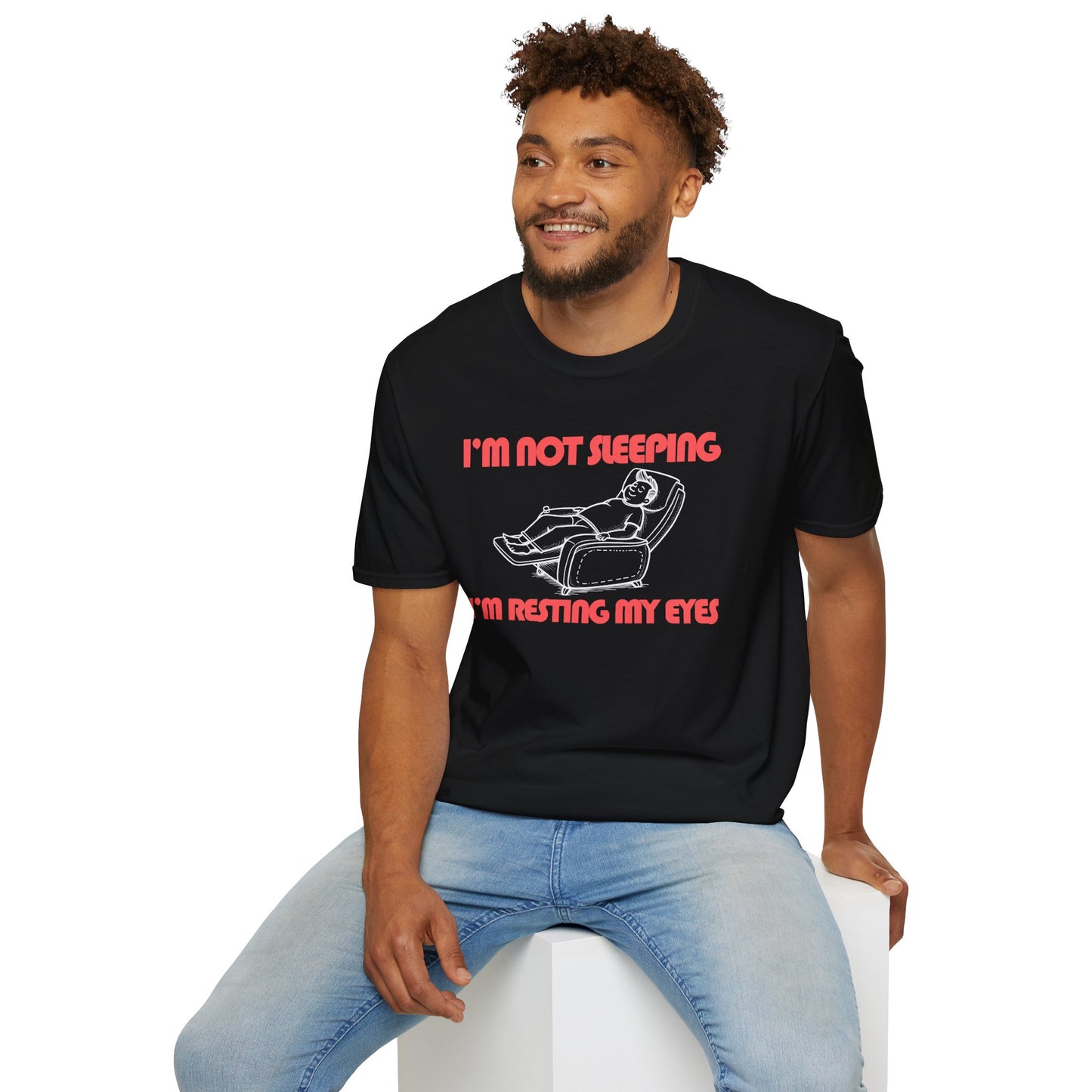 Funny Dad T-Shirt – “I’m Not Sleeping, I’m Resting My Eyes” – Gift for Napping Dads, Husbands & Recliner Kings